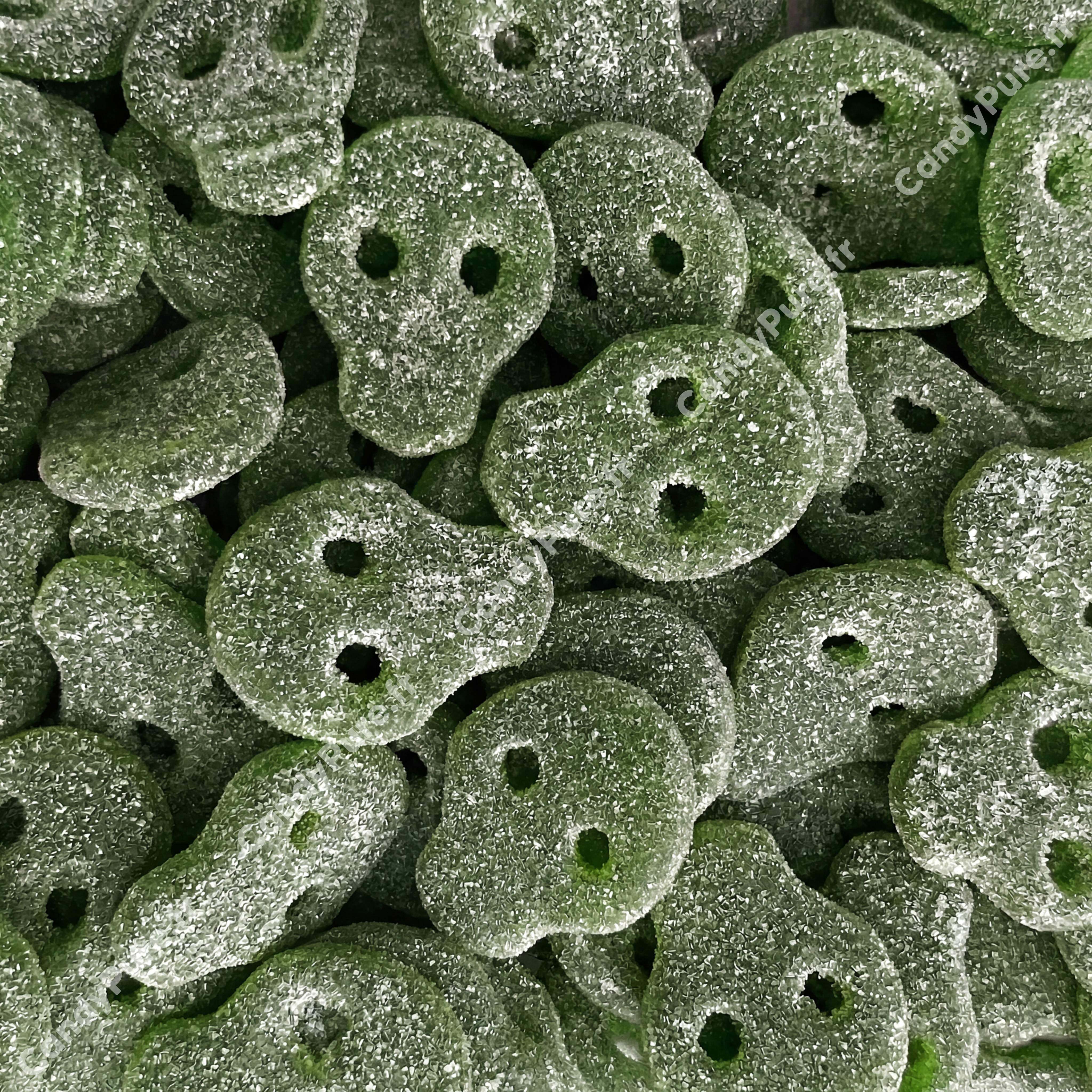 Crânes Citron Vert Acidulés (100g) - Bonbons Suédois