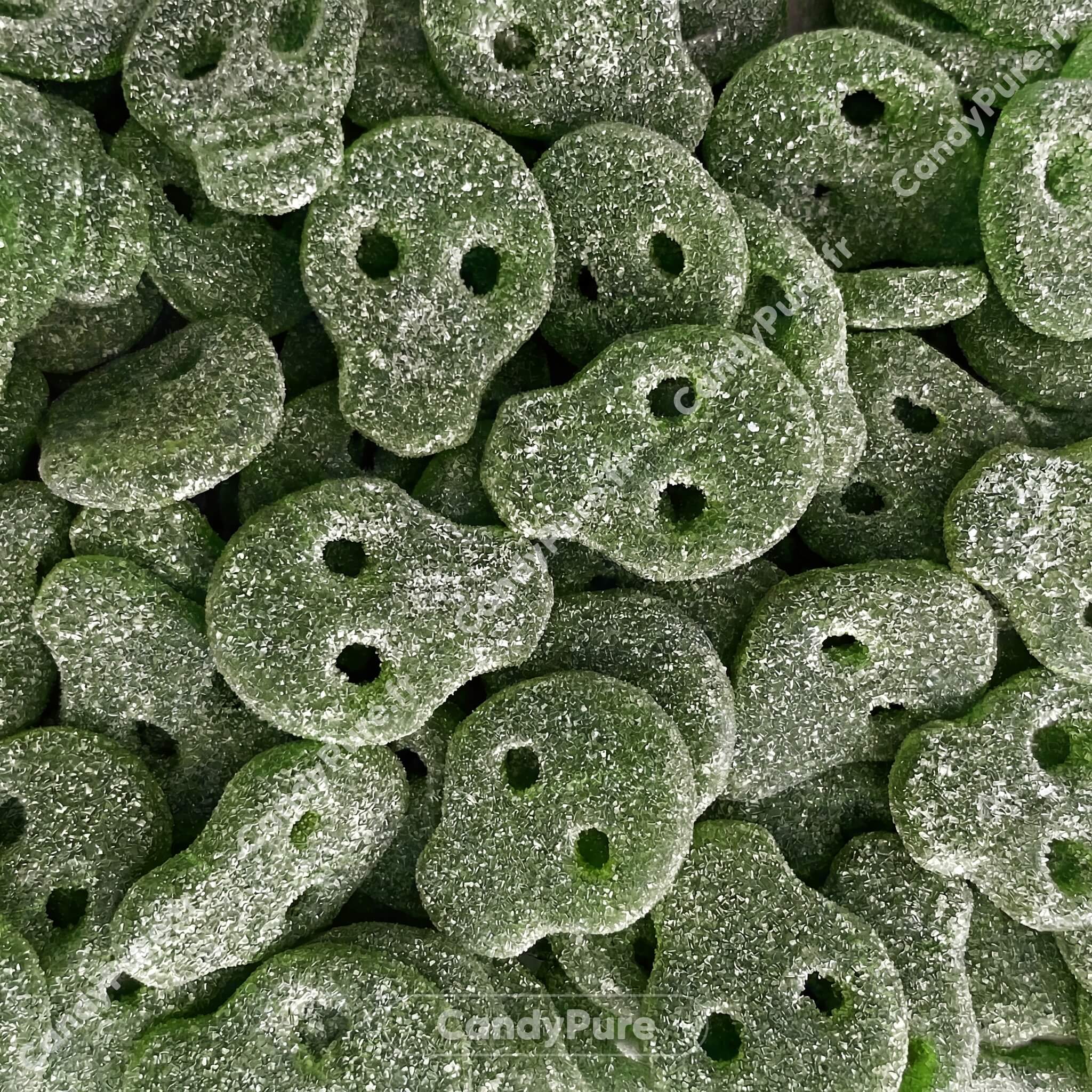 Crânes Citron Vert Acidulés (100g) - Bonbons Suédois